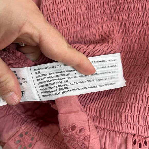 Hollister Pink Cotton Eyelet Crop Tank Top Size M Smocked Back Boho - Picture 2 of 6